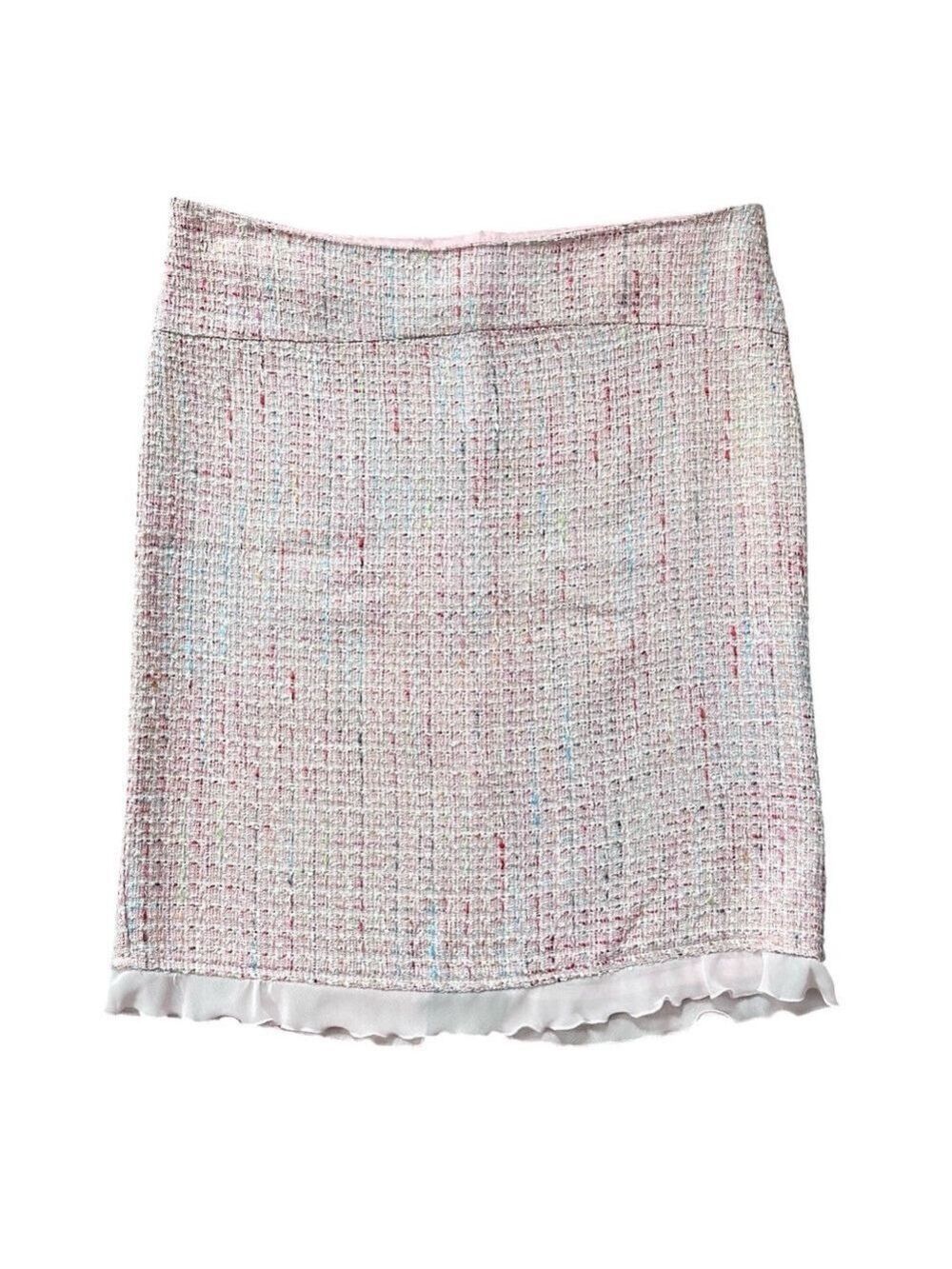 Star City Tweed & Sheer Ruffle Hemline Trim Straight Above Knee Skirt Size 7